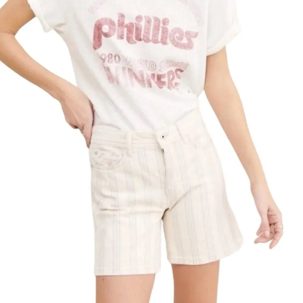 Pilcro & the Letterpress Anthropologie Stripe High Rise Slim Boyfriend Short 25